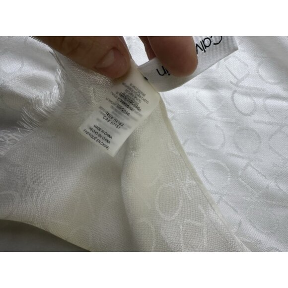 CALVIN KLEIN All Over CK Logo - Pashmina Wrap Scarf - Eggshell / White - Picture 3 of 5